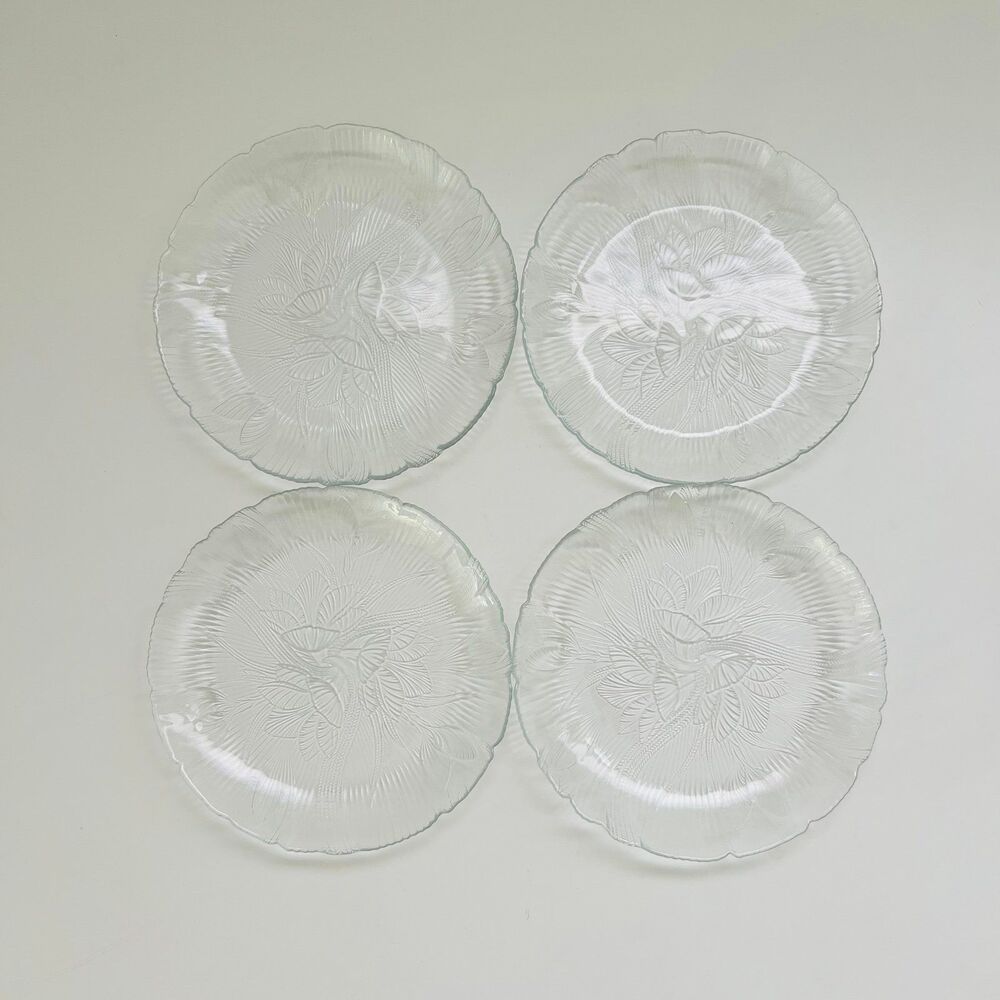 ARCOROC France Canterbury Crocus Pressed Clear Glass Salad Plates, Set of 4